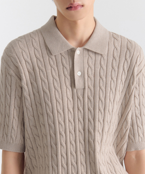 MUSINSA STANDARD（ムシンサスタンダード）の「ケーブルニットポロシャツ [オートミール]（ニット/セーター・メンズ・その他・SMALL/LARGE/XX-LARGE）」の4枚目の写真