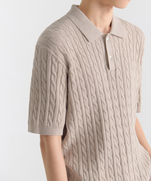 MUSINSA STANDARD（ムシンサスタンダード）の「ケーブルニットポロシャツ [オートミール]（ニット/セーター・メンズ・その他・SMALL/LARGE/XX-LARGE）」の5枚目の写真