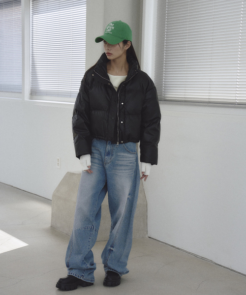THE GREEN LAB（ザグリーンラボ）の「フェイクレザー クロップパディングジャケット [ブラック]（ダウンジャケット/コート・レディース・その他・FREE）」の3枚目の写真