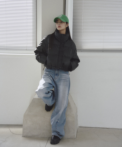 THE GREEN LAB（ザグリーンラボ）の「フェイクレザー クロップパディングジャケット [ブラック]（ダウンジャケット/コート・レディース・その他・FREE）」の6枚目の写真