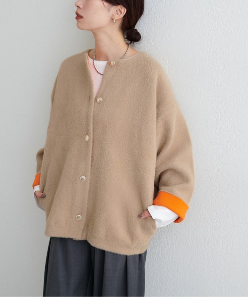 LARUTA(ラルータ)の「【LARUTA】フェレットタッチシャギー接結ニットカーデ(カーディガン/ボレロ・レディース・ベージュ/チャコールグレー/グレイッシュベージュ/ブラウン・FREE)」の1枚目の写真