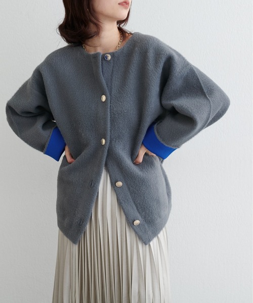 LARUTA(ラルータ)の「【LARUTA】フェレットタッチシャギー接結ニットカーデ(カーディガン/ボレロ・レディース・ベージュ/チャコールグレー/グレイッシュベージュ/ブラウン・FREE)」の2枚目の写真