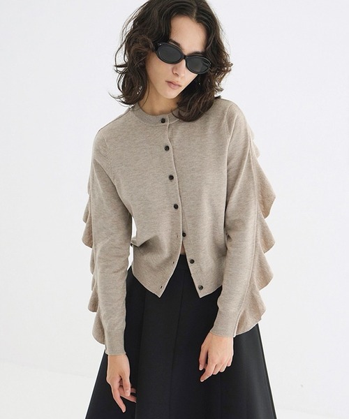 W FACE SHOULDER FRILL KNIT CARDIGAN（カーディガン/ボレロ）｜CLANE