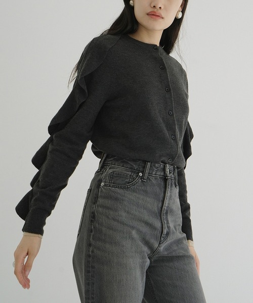 セール】W FACE SHOULDER FRILL KNIT CARDIGAN（カーディガン/ボレロ