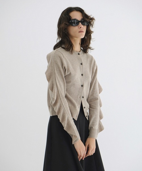 W FACE SHOULDER FRILL KNIT CARDIGAN（カーディガン/ボレロ）｜CLANE