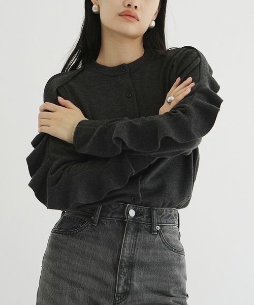 セール】W FACE SHOULDER FRILL KNIT CARDIGAN（カーディガン/ボレロ