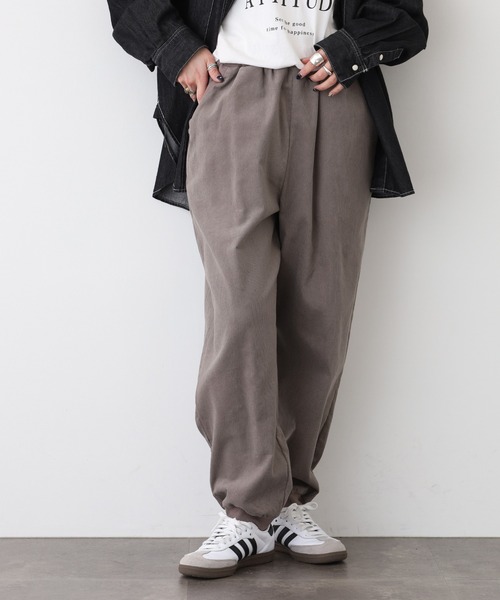 ubasoku(ウバソク)の「ubasoku コーディロイ無地 リブ付きリタックスパンツ(その他パンツ・レディース・グレー/ベージュ/ホワイト・FREE)」の2枚目の写真