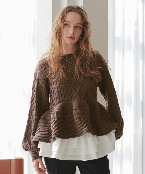 DONOBAN（ドノバン）の「ケーブルフレアニット（ニット/セーター・レディース・ブラック/グレー/ホワイト/ブラウン・ONE SIZE）」の4枚目の写真