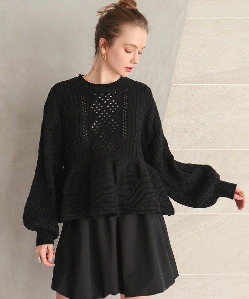 DONOBAN（ドノバン）の「ケーブルフレアニット（ニット/セーター・レディース・ブラック/グレー/ホワイト/ブラウン・ONE SIZE）」の3枚目の写真