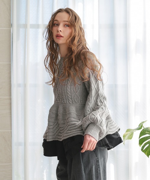 DONOBAN（ドノバン）の「ケーブルフレアニット（ニット/セーター・レディース・ブラック/グレー/ホワイト/ブラウン・ONE SIZE）」の7枚目の写真