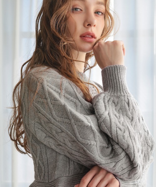 DONOBAN（ドノバン）の「ケーブルフレアニット（ニット/セーター・レディース・ブラック/グレー/ホワイト/ブラウン・ONE SIZE）」の8枚目の写真