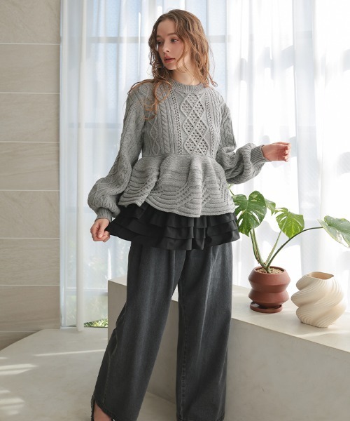 DONOBAN（ドノバン）の「ケーブルフレアニット（ニット/セーター・レディース・ブラック/グレー/ホワイト/ブラウン・ONE SIZE）」の9枚目の写真