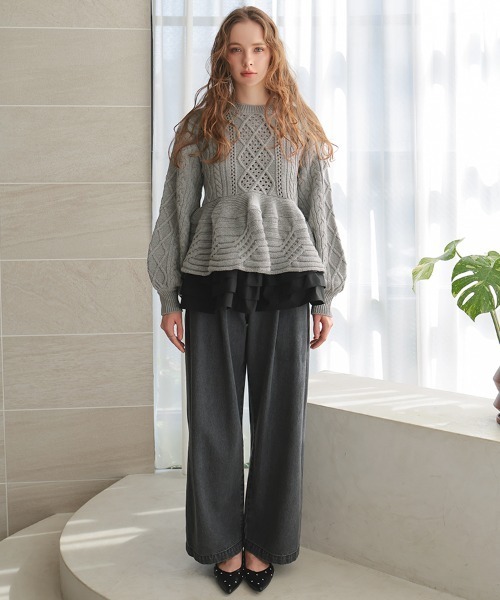 DONOBAN（ドノバン）の「ケーブルフレアニット（ニット/セーター・レディース・ブラック/グレー/ホワイト/ブラウン・ONE SIZE）」の10枚目の写真