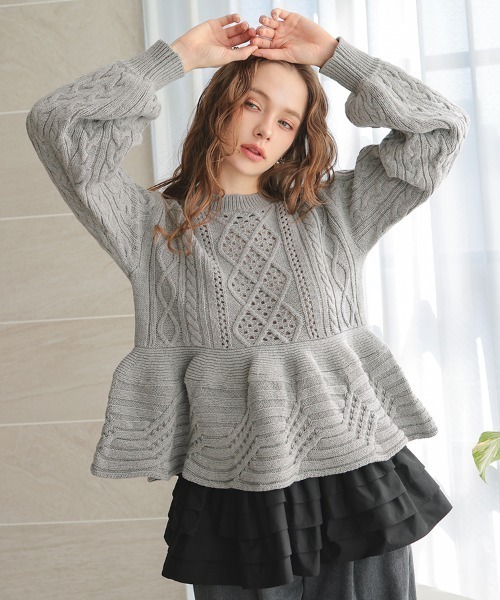 DONOBAN（ドノバン）の「ケーブルフレアニット（ニット/セーター・レディース・ブラック/グレー/ホワイト/ブラウン・ONE SIZE）」の12枚目の写真