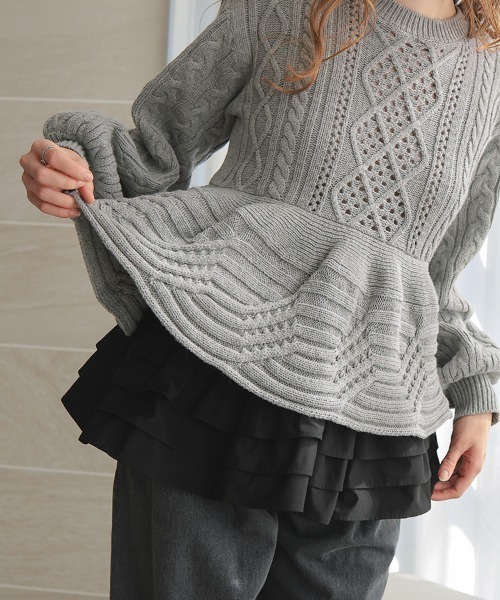 DONOBAN（ドノバン）の「ケーブルフレアニット（ニット/セーター・レディース・ブラック/グレー/ホワイト/ブラウン・ONE SIZE）」の13枚目の写真
