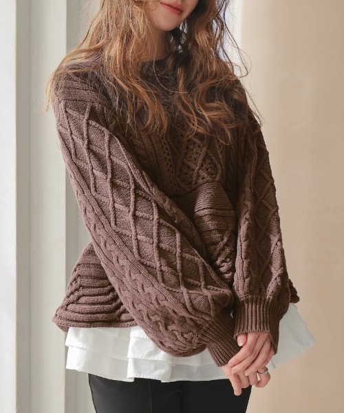 DONOBAN（ドノバン）の「ケーブルフレアニット（ニット/セーター・レディース・ブラック/グレー/ホワイト/ブラウン・ONE SIZE）」の14枚目の写真