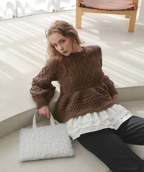 DONOBAN（ドノバン）の「ケーブルフレアニット（ニット/セーター・レディース・ブラック/グレー/ホワイト/ブラウン・ONE SIZE）」の16枚目の写真