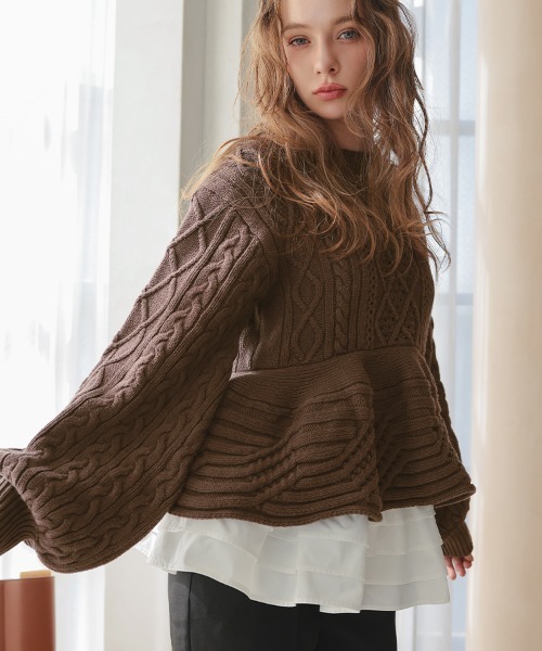 DONOBAN（ドノバン）の「ケーブルフレアニット（ニット/セーター・レディース・ブラック/グレー/ホワイト/ブラウン・ONE SIZE）」の21枚目の写真