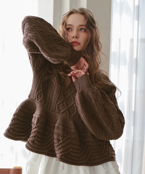 DONOBAN（ドノバン）の「ケーブルフレアニット（ニット/セーター・レディース・ブラック/グレー/ホワイト/ブラウン・ONE SIZE）」の22枚目の写真