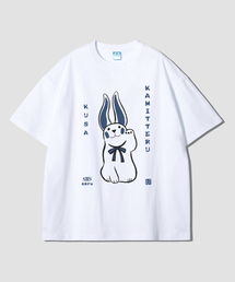 ラビットオーバーサイズ半袖Tシャツ-ホワイト