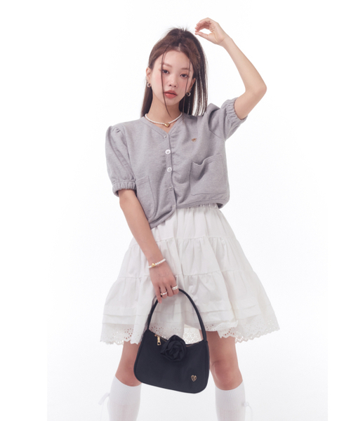ANOETIC(アノエティック)の「SWEAT PUFF CARDIGAN_GREY(カーディガン/ボレロ・レディース・グレー・FREE)」の2枚目の写真