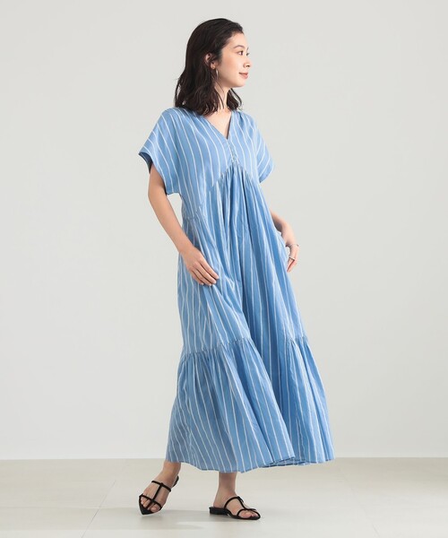 NE QUITTEZ PAS!（ヌキテパ）の「【別注】ne Quittez pas / ボイル ストライプ フレンチスリーブ ワンピース（ワンピース・レディース・チャコールグレー/ブルー・ONE SIZE）」の3枚目の写真