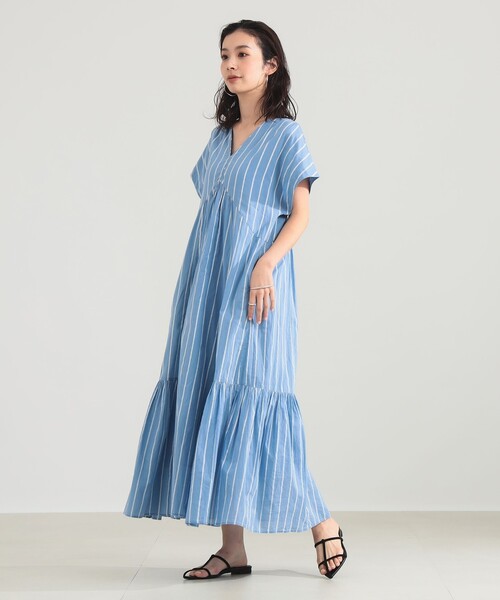 NE QUITTEZ PAS!（ヌキテパ）の「【別注】ne Quittez pas / ボイル ストライプ フレンチスリーブ ワンピース（ワンピース・レディース・チャコールグレー/ブルー・ONE SIZE）」の4枚目の写真