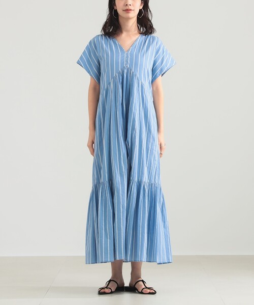 NE QUITTEZ PAS!（ヌキテパ）の「【別注】ne Quittez pas / ボイル ストライプ フレンチスリーブ ワンピース（ワンピース・レディース・チャコールグレー/ブルー・ONE SIZE）」の5枚目の写真