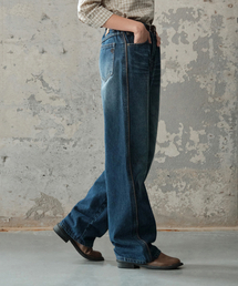 SECONDMONO（セカンドモノローグ）の「W. セミワイドレザーバインディングデニムパンツ [DBLUE]_SEWPT003DBLUE（デニムパンツ）」