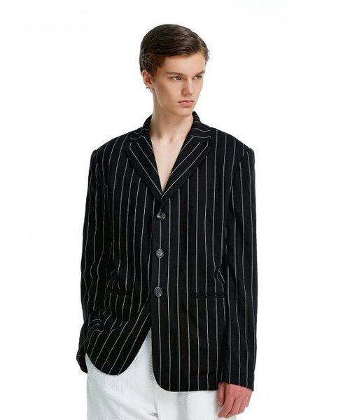 THE BALLON(ザバロン)の「STRIPE 3 BUTTON JAKCET-BLACK(テーラードジャケット・メンズ・ブラック・LARGE/MEDIUM)」の1枚目の写真