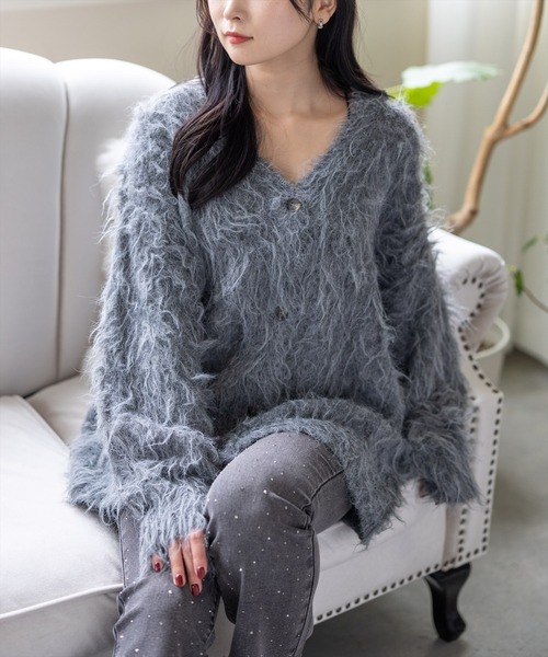 CLEAR BASIC（クリアベーシック）の「シャギーニットカーディガン[オフィスカジュアル 着回し抜群 大人]≪AW新作≫（カーディガン/ボレロ・レディース・ブルー/グレー/ブラウン・F）」の2枚目の写真