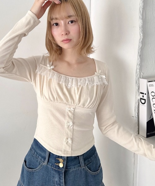セール】リボンレースコルセットトップス（Tシャツ/カットソー