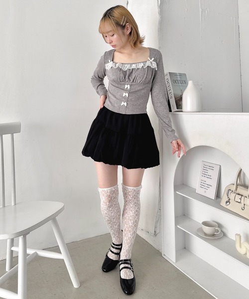 Loueme(ルエム)の「リボンレースコルセットトップス(Tシャツ/カットソー・レディース・グレー/アイボリー/ライトブルー/ピンク・FREE)」の8枚目の写真