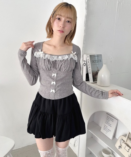 Loueme(ルエム)の「リボンレースコルセットトップス(Tシャツ/カットソー・レディース・グレー/アイボリー/ライトブルー/ピンク・FREE)」の7枚目の写真