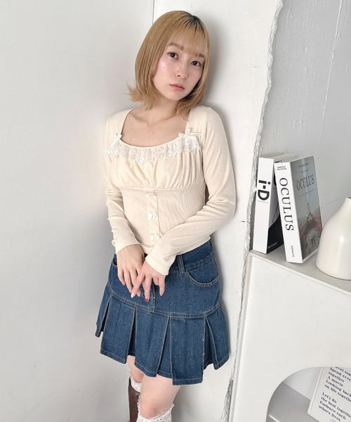 Loueme(ルエム)の「リボンレースコルセットトップス(Tシャツ/カットソー・レディース・グレー/アイボリー/ライトブルー/ピンク・FREE)」の12枚目の写真