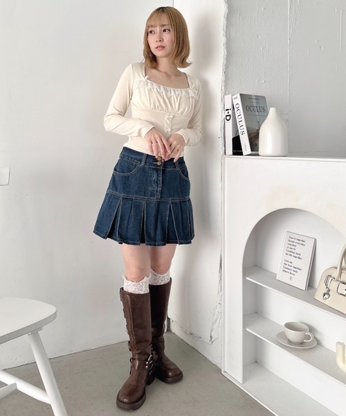 Loueme(ルエム)の「リボンレースコルセットトップス(Tシャツ/カットソー・レディース・グレー/アイボリー/ライトブルー/ピンク・FREE)」の13枚目の写真