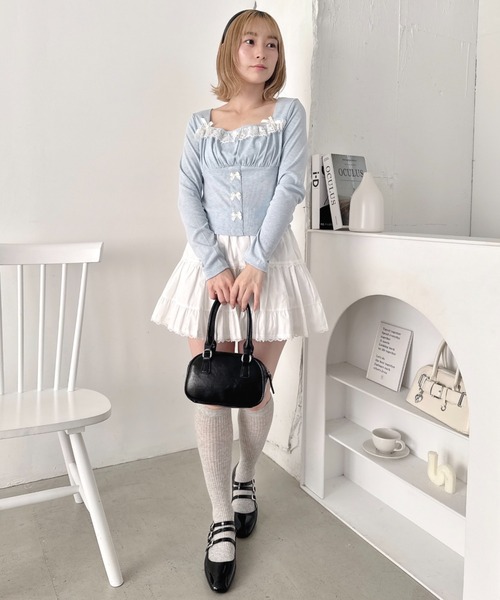 Loueme(ルエム)の「リボンレースコルセットトップス(Tシャツ/カットソー・レディース・グレー/アイボリー/ライトブルー/ピンク・FREE)」の17枚目の写真
