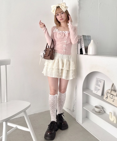 Loueme(ルエム)の「リボンレースコルセットトップス(Tシャツ/カットソー・レディース・グレー/アイボリー/ライトブルー/ピンク・FREE)」の21枚目の写真