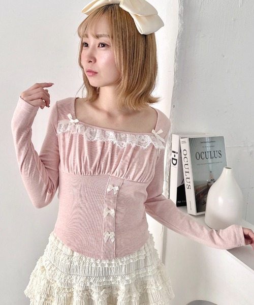 Loueme(ルエム)の「リボンレースコルセットトップス(Tシャツ/カットソー・レディース・グレー/アイボリー/ライトブルー/ピンク・FREE)」の18枚目の写真