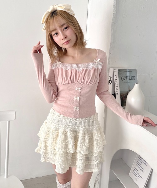 Loueme(ルエム)の「リボンレースコルセットトップス(Tシャツ/カットソー・レディース・グレー/アイボリー/ライトブルー/ピンク・FREE)」の20枚目の写真