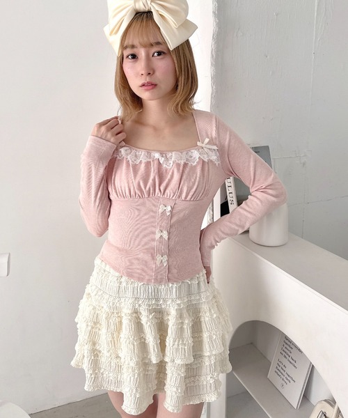 Loueme(ルエム)の「リボンレースコルセットトップス(Tシャツ/カットソー・レディース・グレー/アイボリー/ライトブルー/ピンク・FREE)」の19枚目の写真