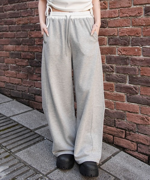 パチパチ！！FOG Drawstring スウェットパンツ グレー M セール】WEGO/【26年春夏新作】カーブデザインスウェットパンツ