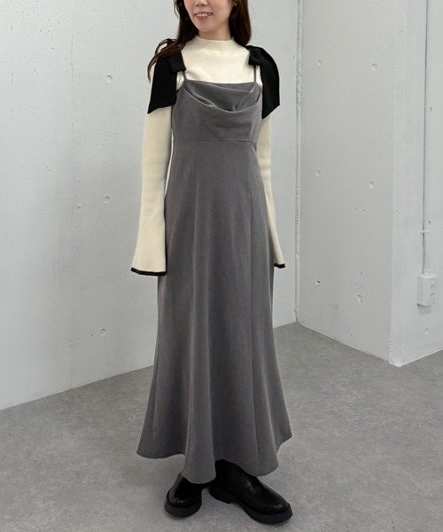 archives(アルシーヴ)の「2way肩リボンキャミワンピース(ワンピース・レディース・チャコールグレー/モカ/ブラック・MEDIUM)」の1枚目の写真