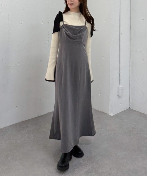 archives(アルシーヴ)の「2way肩リボンキャミワンピース(ワンピース・レディース・チャコールグレー/モカ/ブラック・MEDIUM)」の5枚目の写真