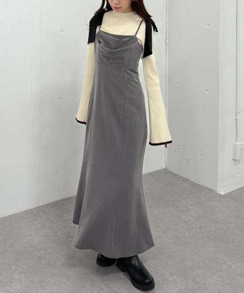 archives(アルシーヴ)の「2way肩リボンキャミワンピース(ワンピース・レディース・チャコールグレー/モカ/ブラック・MEDIUM)」の6枚目の写真