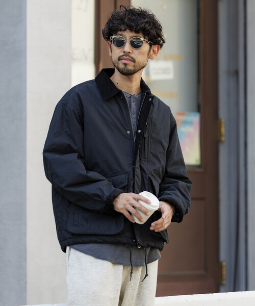 セール】襟コーデュロイ切り替え コットンナイロンブルゾン