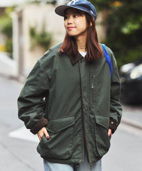 セール】襟コーデュロイ切り替え コットンナイロンブルゾン