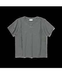 CROP CUT-OFF LOGO RING POINT T-SHIRT_GREY
