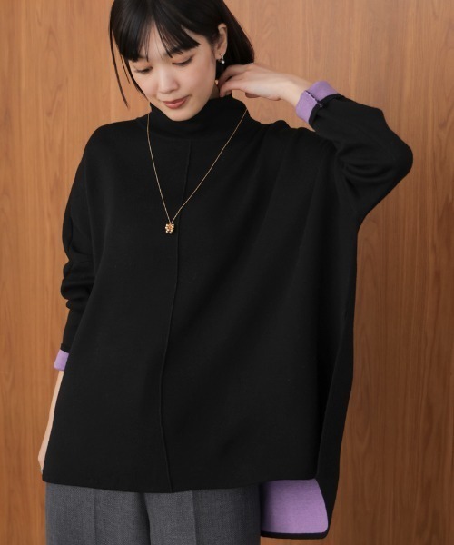 Bou Jeloud(ブージュルード)の「リバーシブルWフェイスポンチョ風ニットプルオーバー(ニット/セーター・レディース・ライトグレー/イエロー系その他/ブラック系その他・FREE)」の2枚目の写真