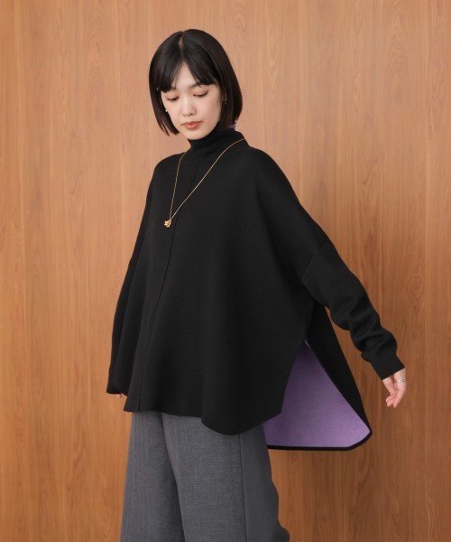 Bou Jeloud(ブージュルード)の「リバーシブルWフェイスポンチョ風ニットプルオーバー(ニット/セーター・レディース・ライトグレー/イエロー系その他/ブラック系その他・FREE)」の6枚目の写真